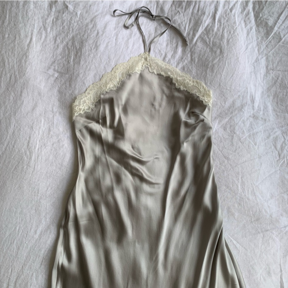 NWT Reformation Aara Silk Lace Halter Midi Maxi Slip Dress Moonlight Light Grey - Picture 11 of 16